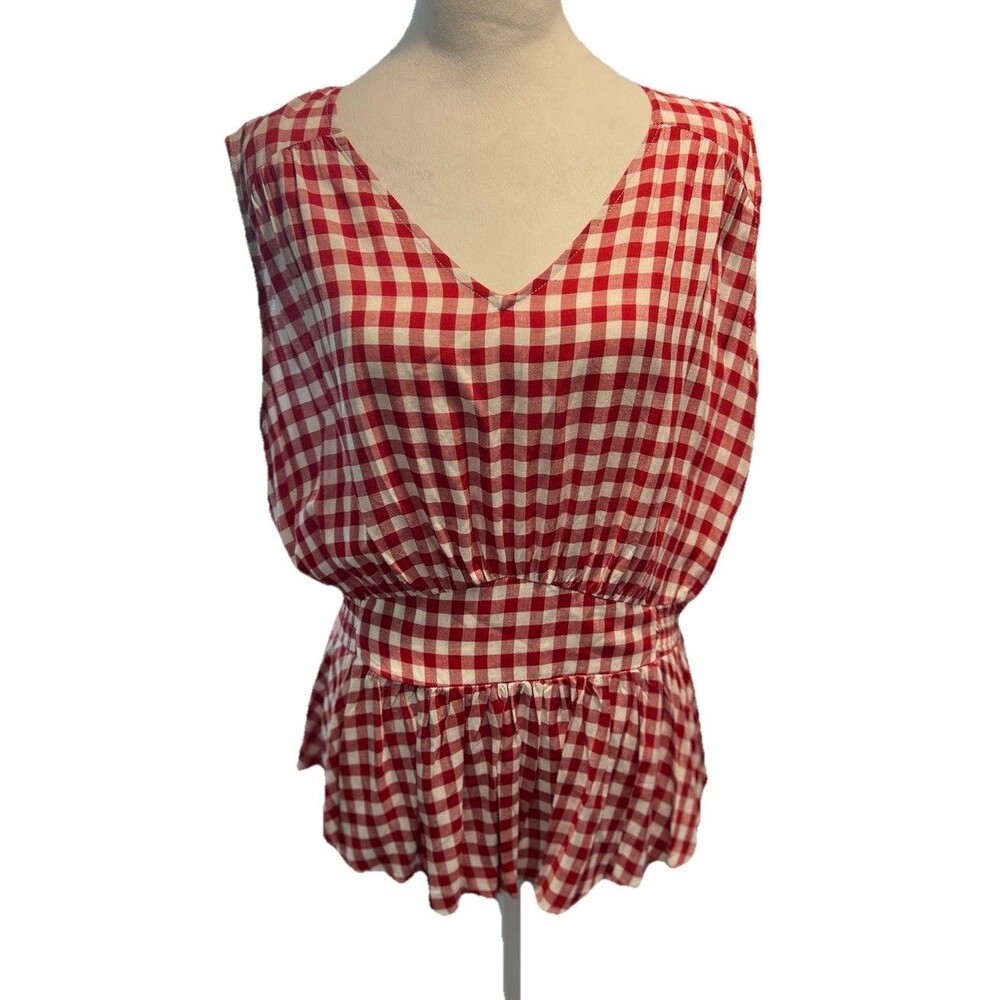Est 1946 Red & White Gingham Check Sleeveless Peplum Blouse Size Large